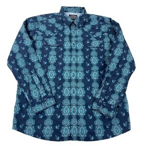 Gibson Pearl Snap Shirt Men XL Blue Teal Paisley South Western Cowboy Aztec
